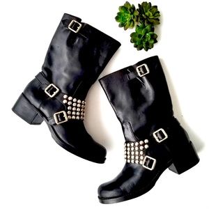 BCBG mid calf studded motorcycle boots size 7